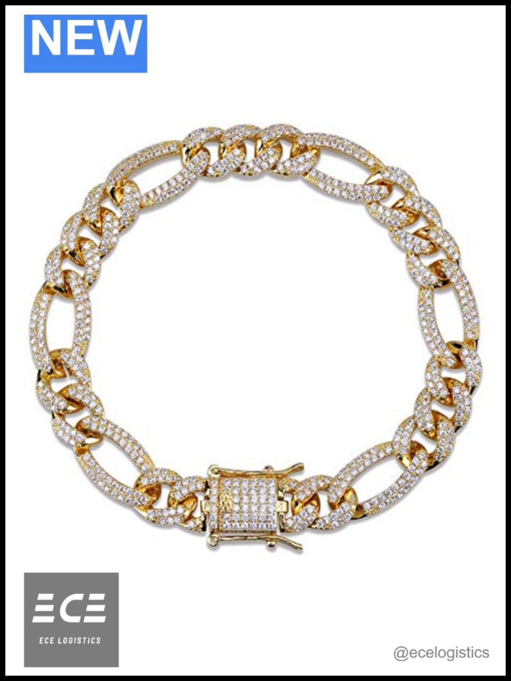 14K Gold Over 925 Silver Hip-Hop Bracelet Men's Moissanite 8"